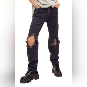NWT Free People The Lasso High Waisted Straight Leg Jeans In Washed Black